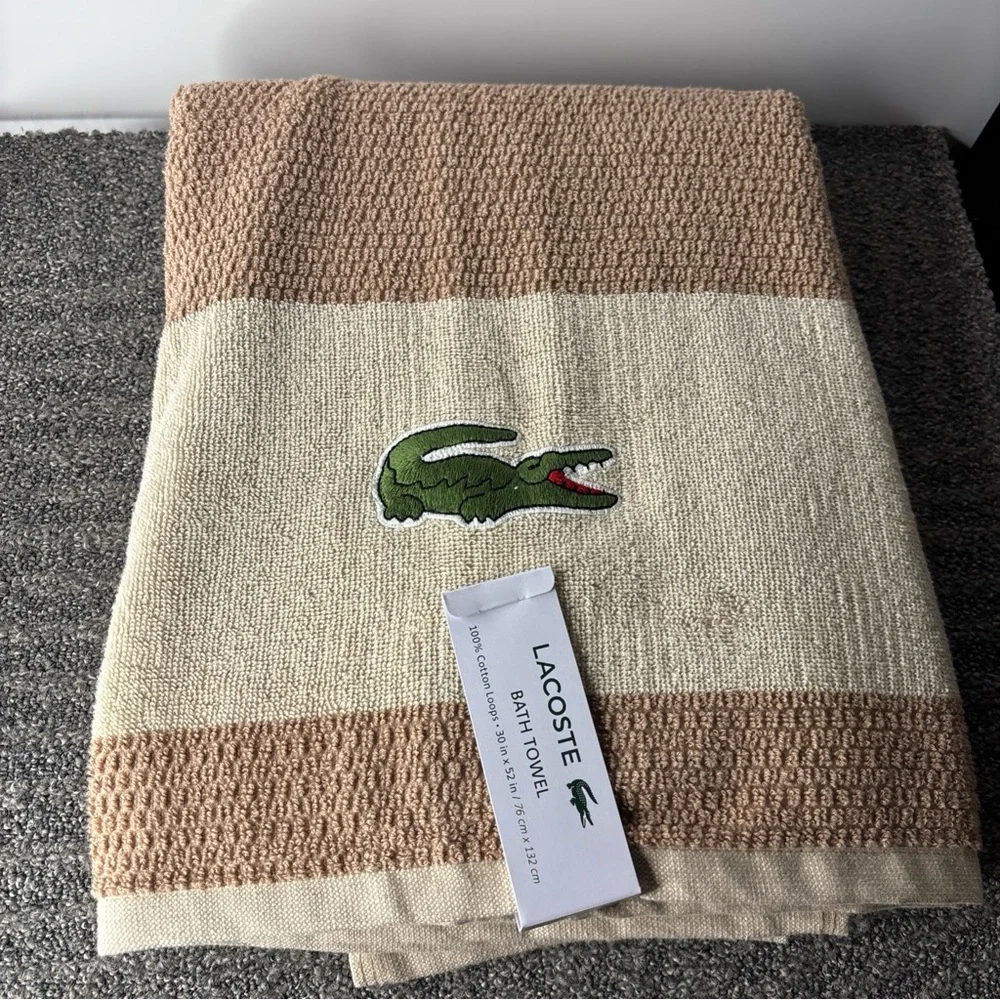 Lacoste Tan and Cream Bath Towel